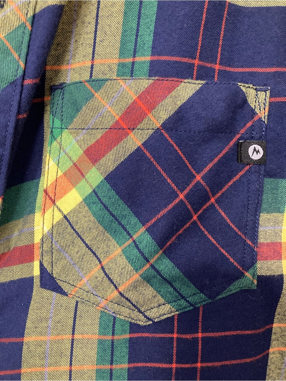 Marmot Men's Navy, Green, & Yellow Plaid Flannel Shirt - Picture 2 of 6
